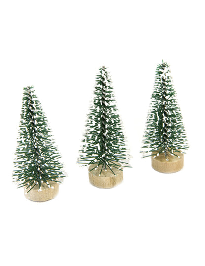 Petits sapins artificiels de Noël pour décoration verts avec pointes blanches et socle en bois