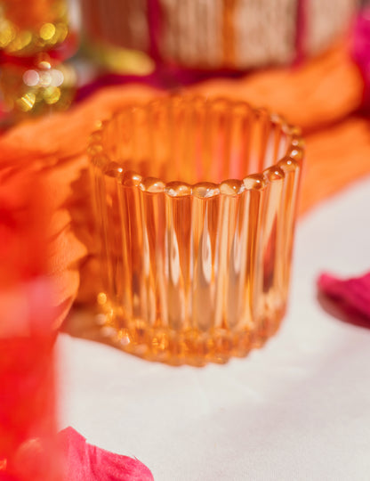 3 Photophores en verre rose, orange et jaune 7.5 cm