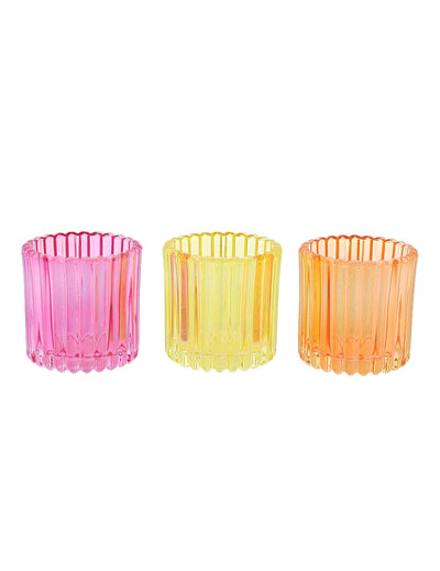 3 Photophores en verre rose, orange et jaune 7.5 cm