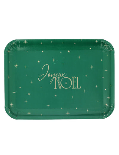 3 plateaux Joyeux Noël en carton vert et or 35 x 25,5 cm