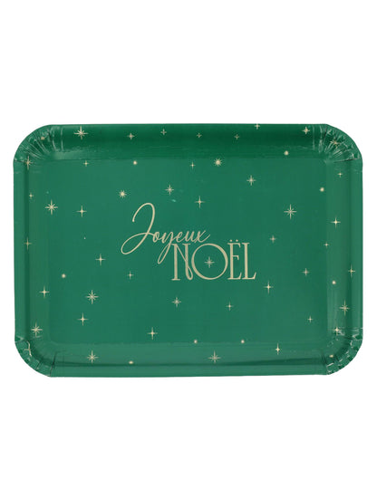 3 serveerschalen Vrolijk Kerstfeest van karton groen en goud 35 x 25,5 cm