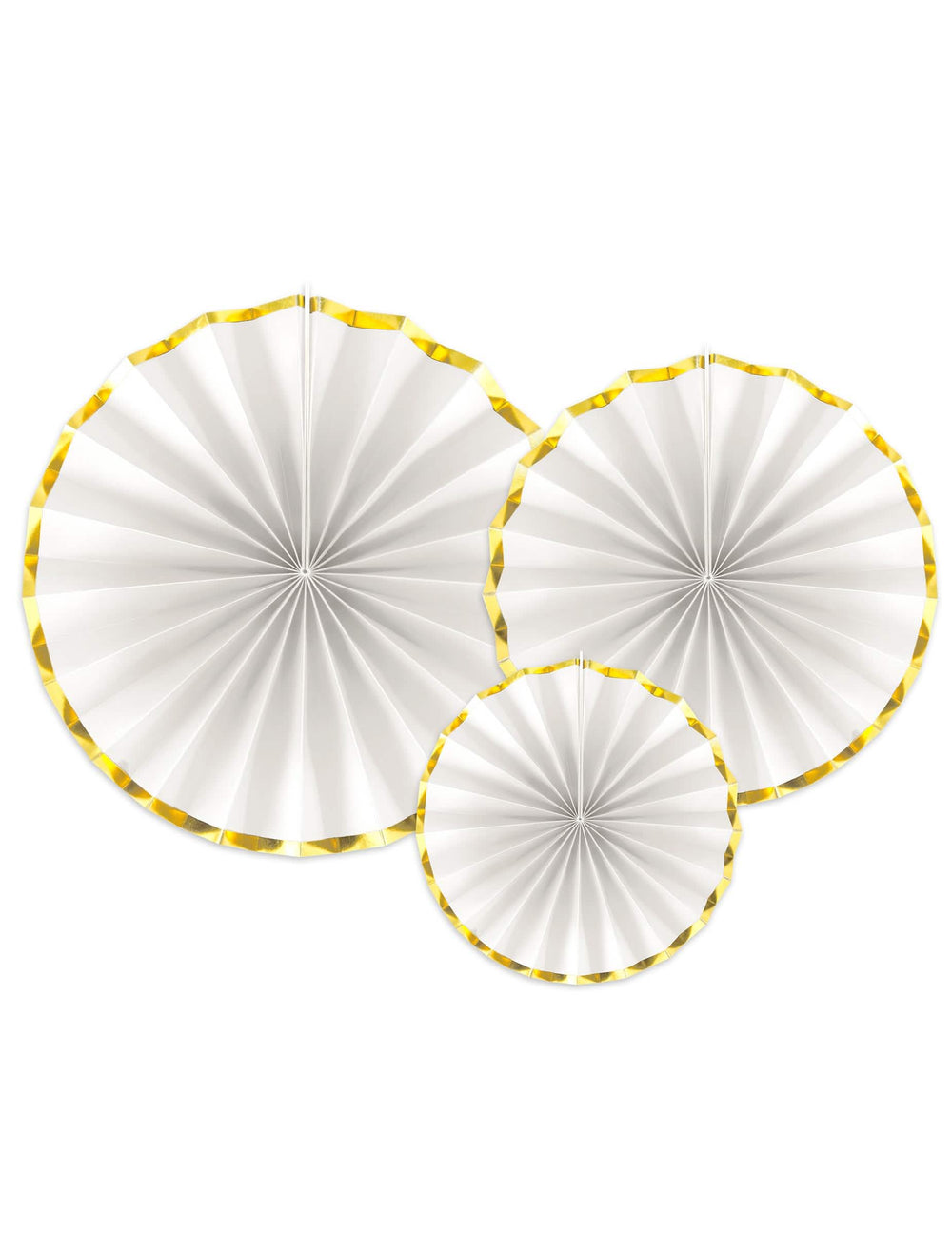 3 rosaces en papier blanches et dorées pour décoration avec liseré doré