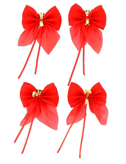 4 strikken met belletjes rood en goud 9 x 10 cm