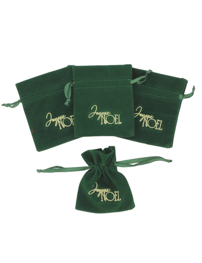 4 pochons Joyeux Noël velours vert foncé et or 9,5 x 11,5 cm