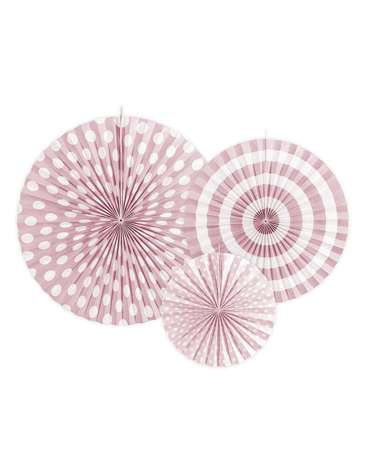 Rosaces en papier à pois et rayures rose clair