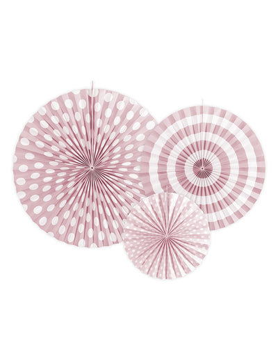 Rosaces en papier à pois et rayures rose clair