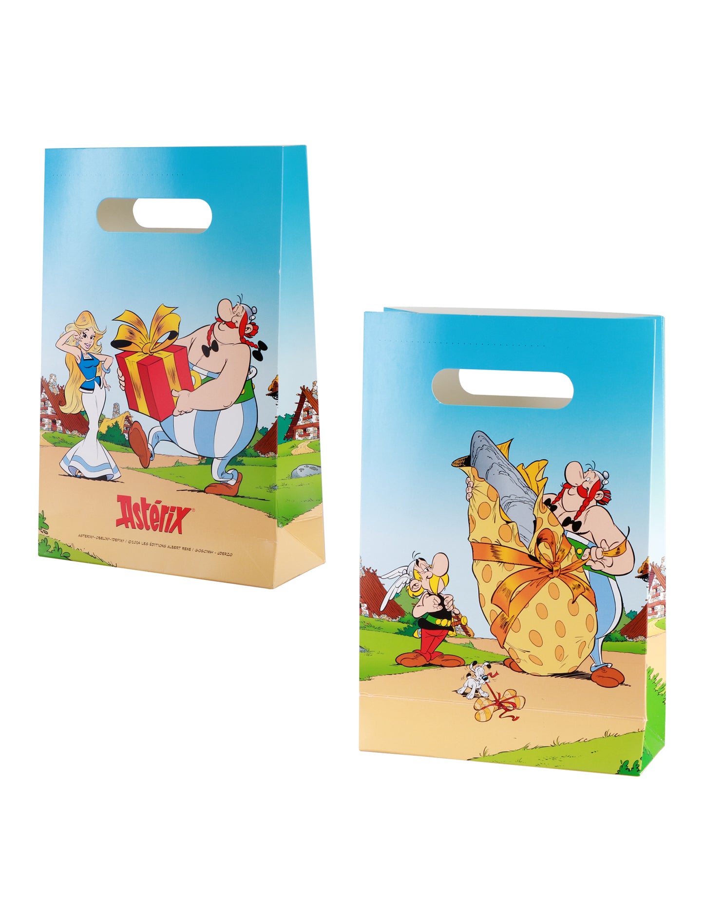 Sacs cadeaux Astérix pour enfant bleus avec Obélix et Falbala