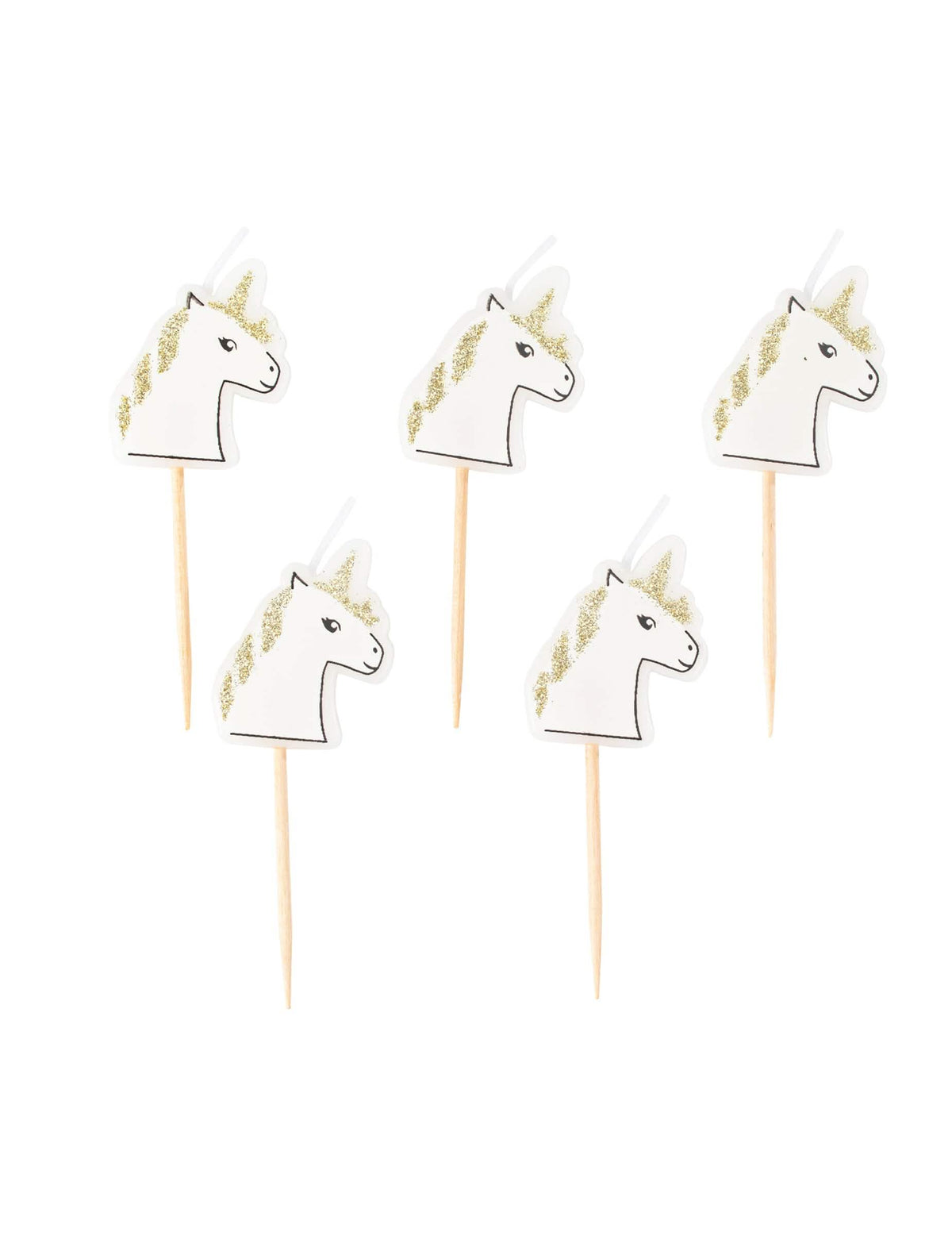 Bougies sur pic licorne paillettes champagne