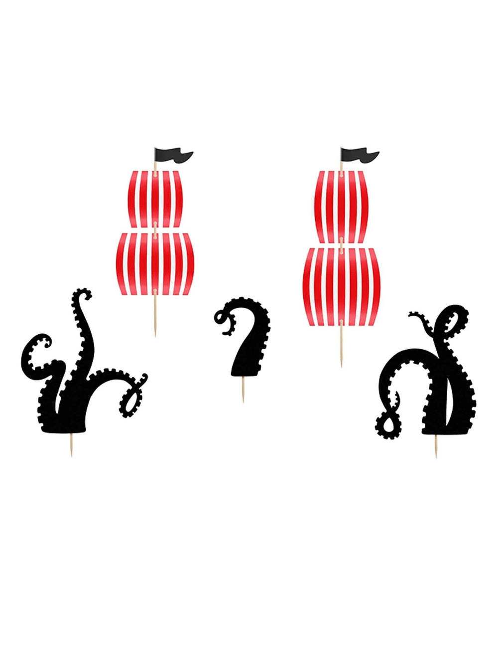 Cake toppers pirate pour fête rouges et blancs avec tentacules noires