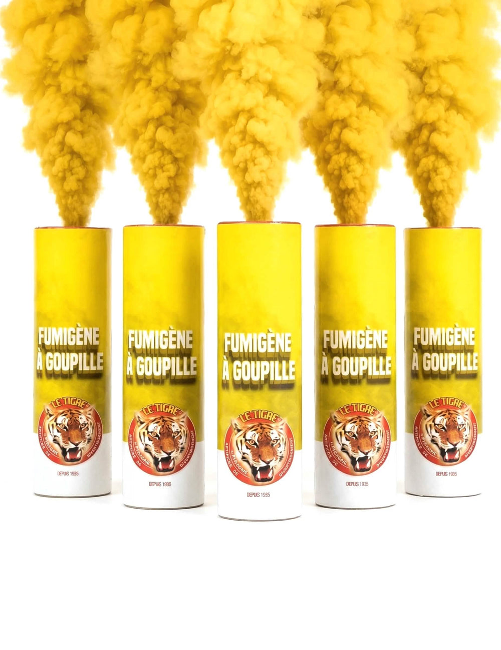 5 fumigènes à goupille pour fête jaunes 1 min
