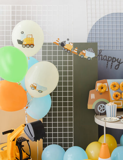 50 ballons latex véhicules de construction 30 cm