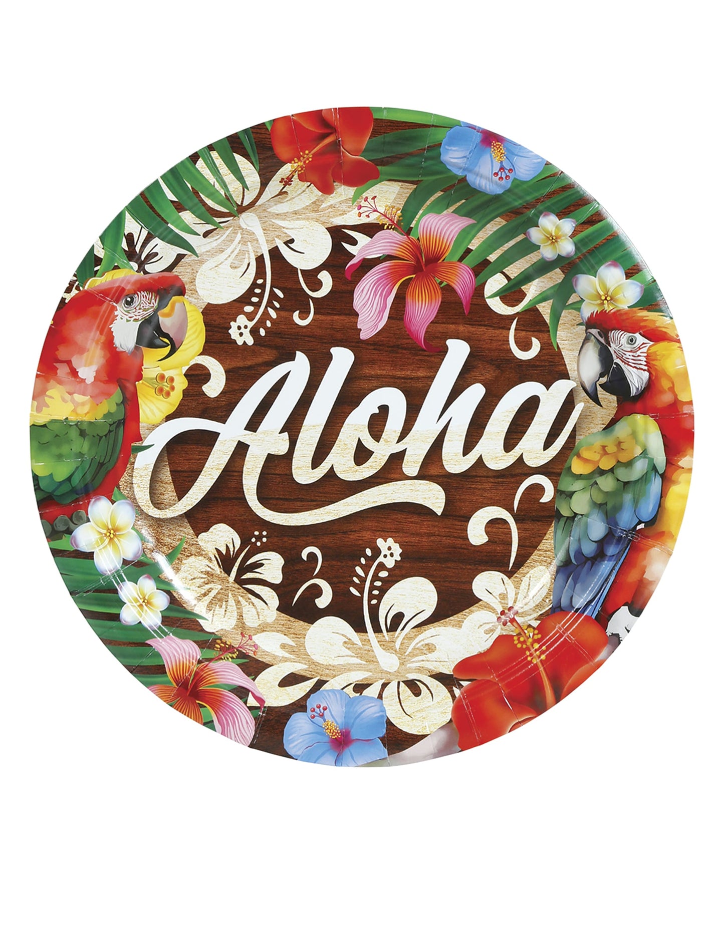 Assiettes Aloha Hawaï pour fête avec motif fleurs tropicales et perroquets