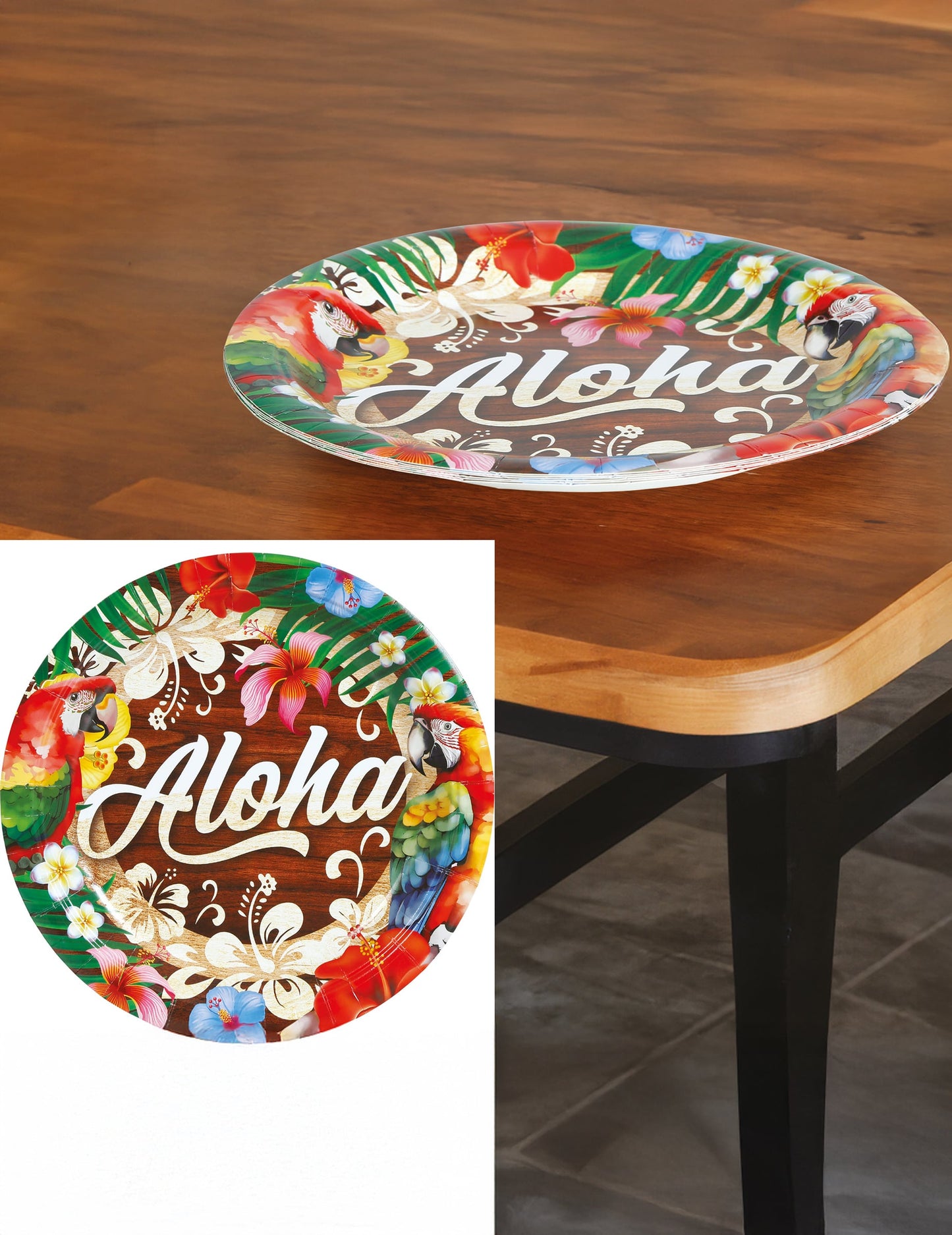 Vue de dessus des assiettes Aloha Hawaï