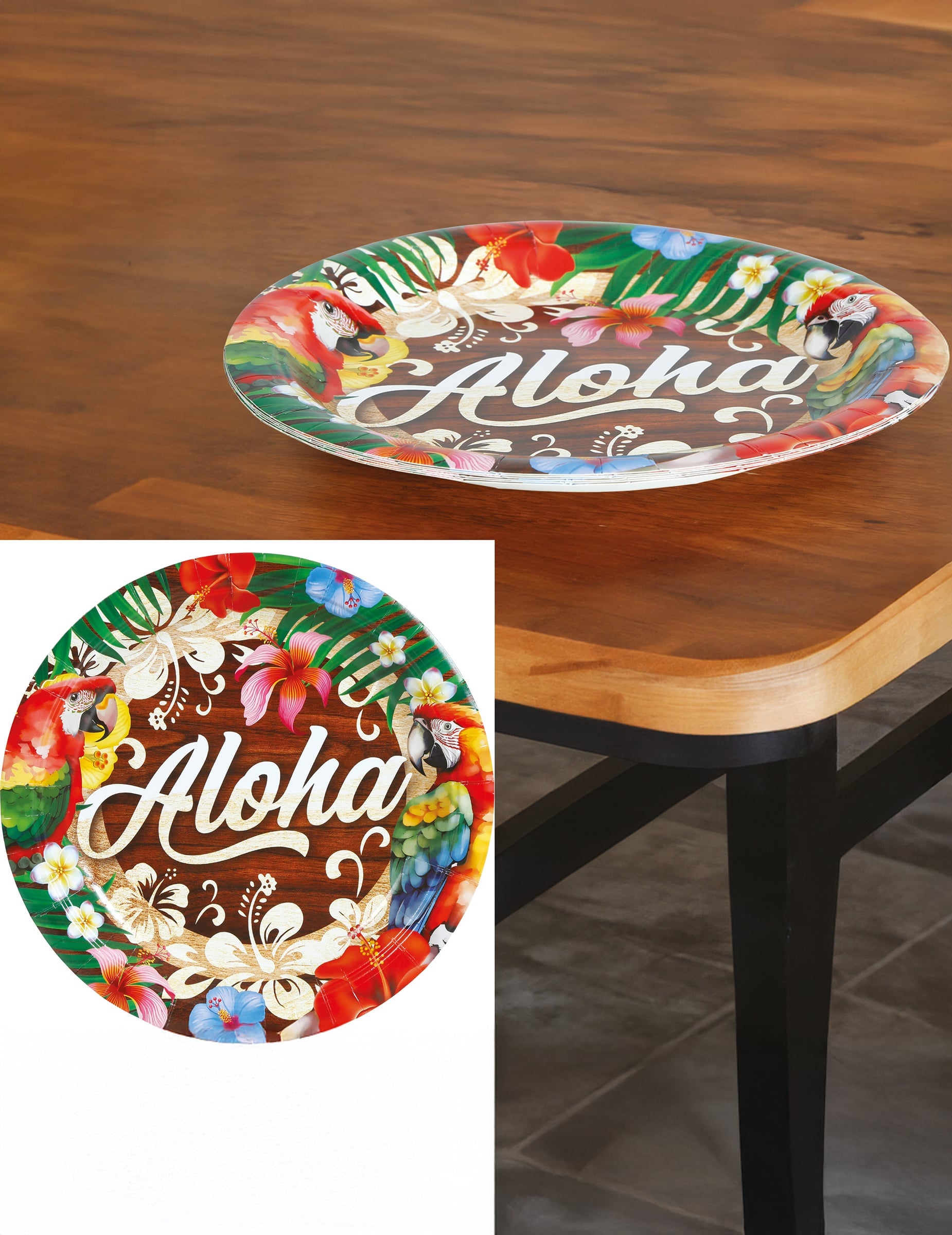 Vue de dessus des assiettes Aloha Hawaï