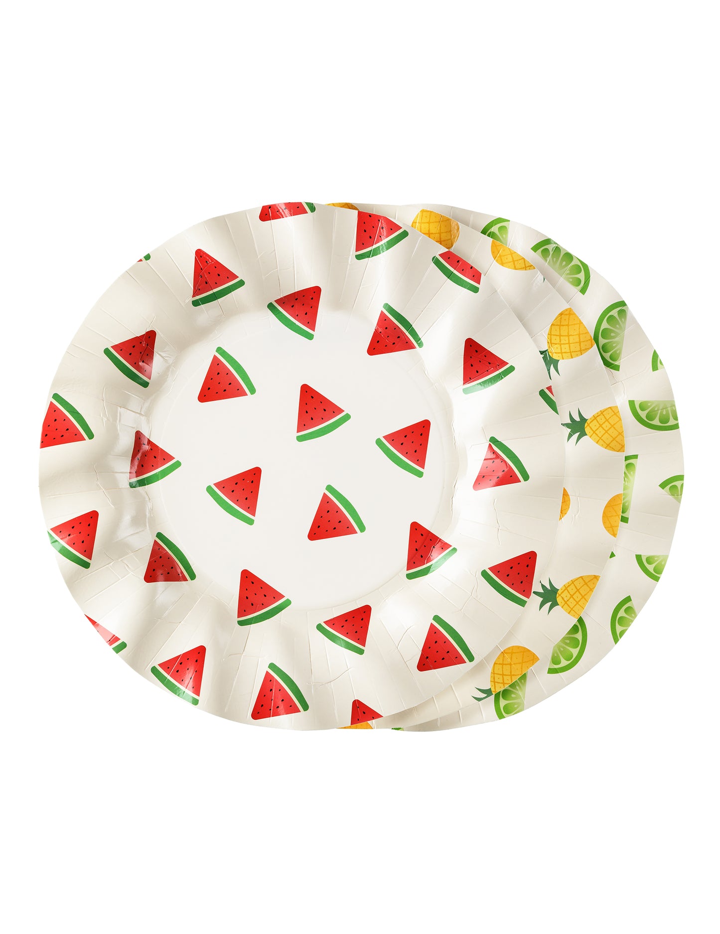6 Kartonnen borden fruit watermeloen, citroen, ananas 20,5 cm