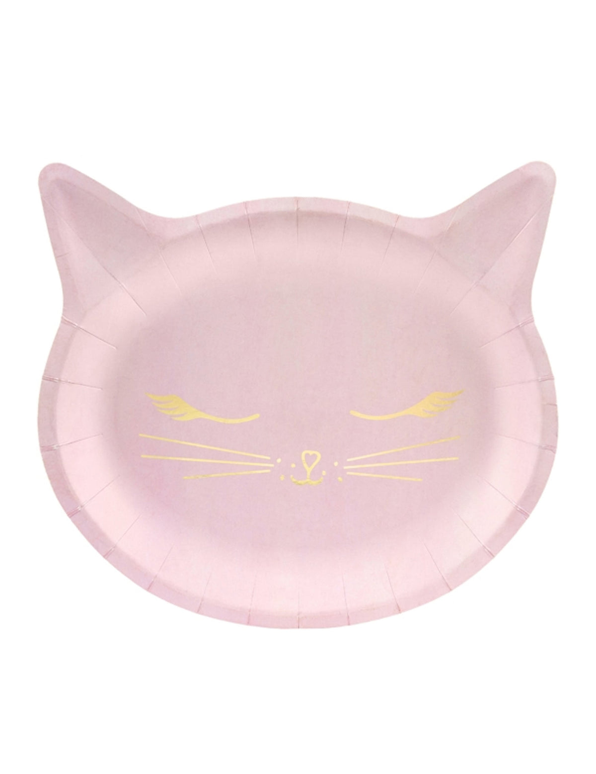 Assiettes en carton tête de chaton rose avec moustaches dorées