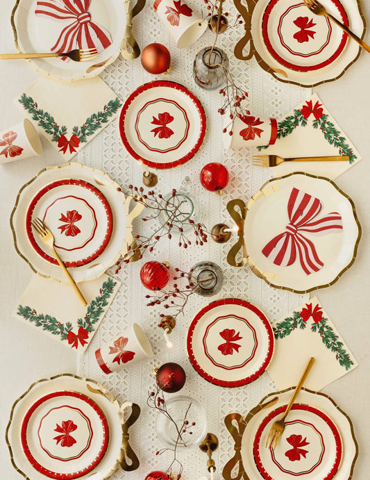 6 assiettes Nœud beige et doré 24 x 26,8 cm