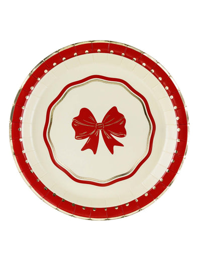 6 assiettes Nœud rouge et beige 18 cm