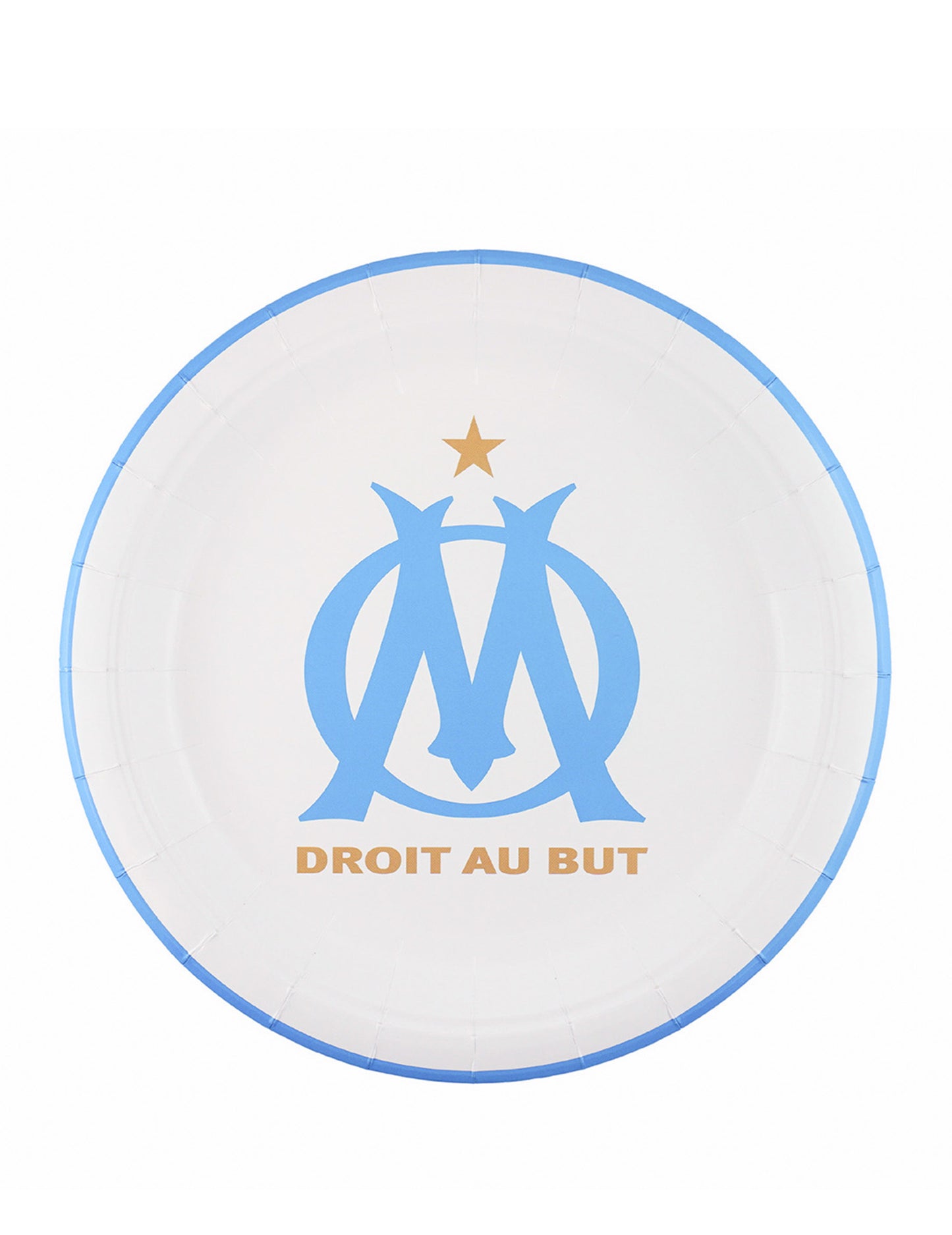 Assiettes rondes OM pour fête blanches et bleues
