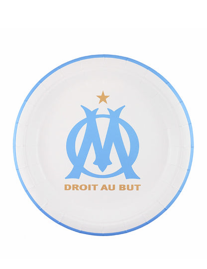 Assiettes rondes OM pour fête blanches et bleues