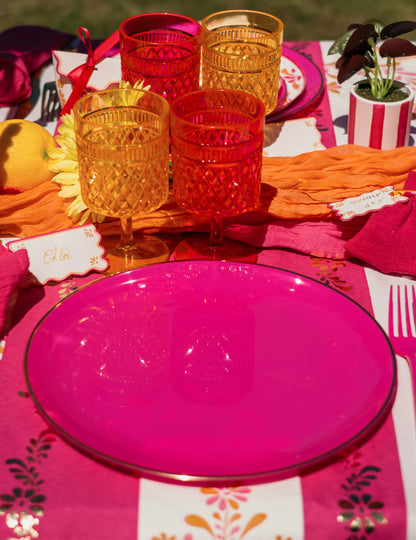 6 herbruikbare plastic borden in roze en goud, 26,5 cm