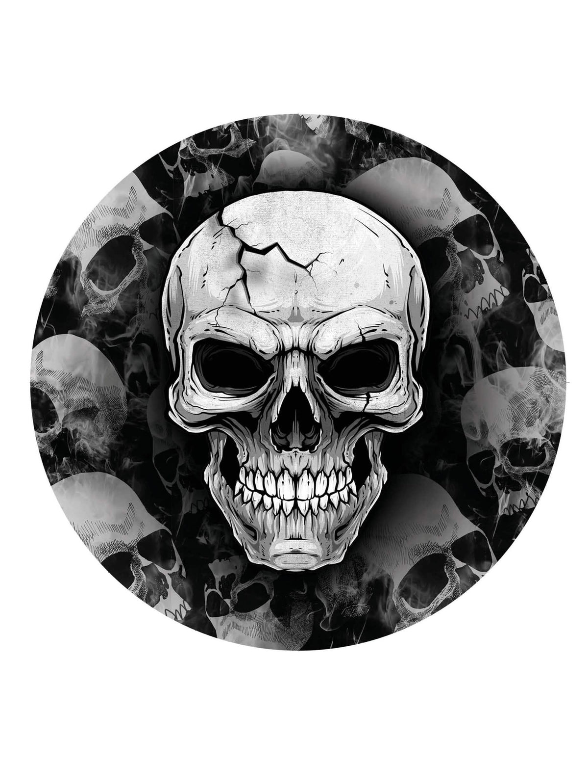 Assiettes tête de mort noir et blanc avec motif crâne fissuré