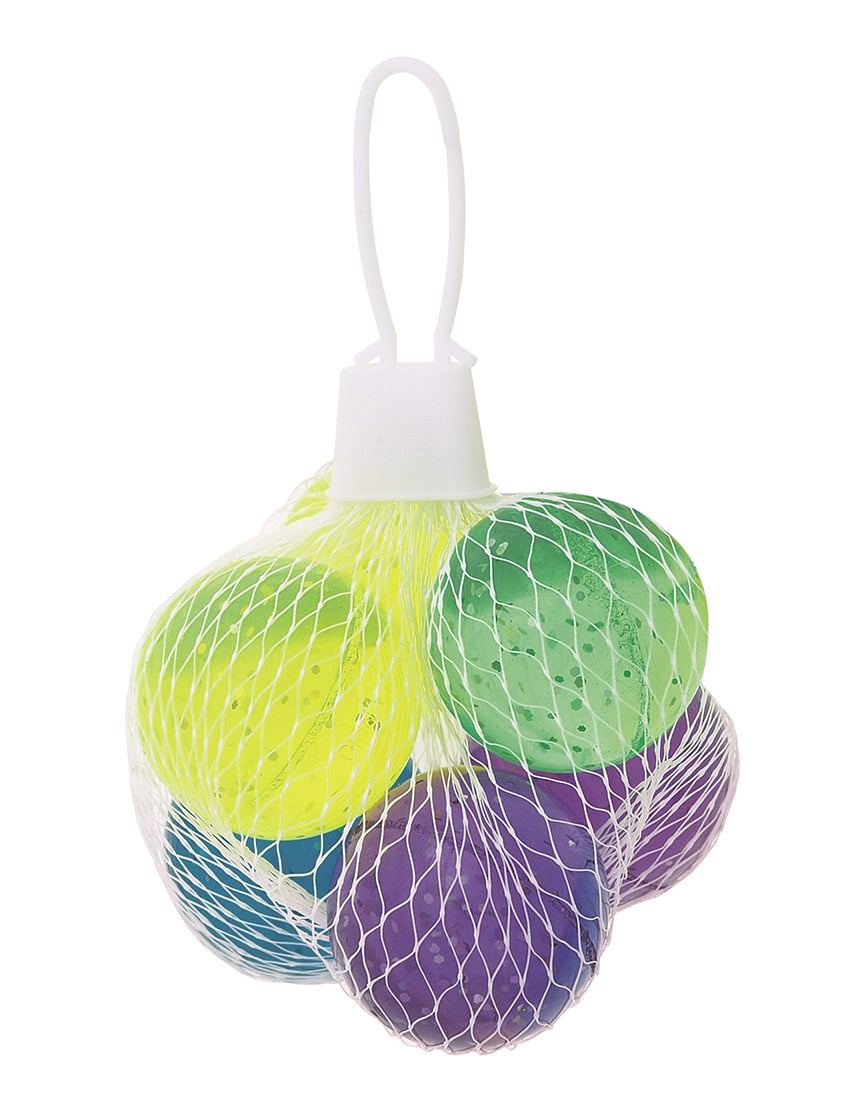 6 balles rebondissantes à paillettes 3 cm multicolores