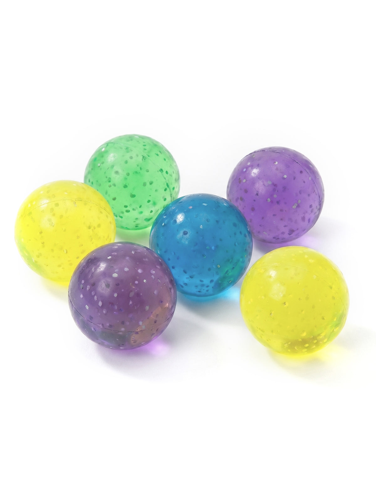6 balles rebondissantes à paillettes 3 cm multicolores