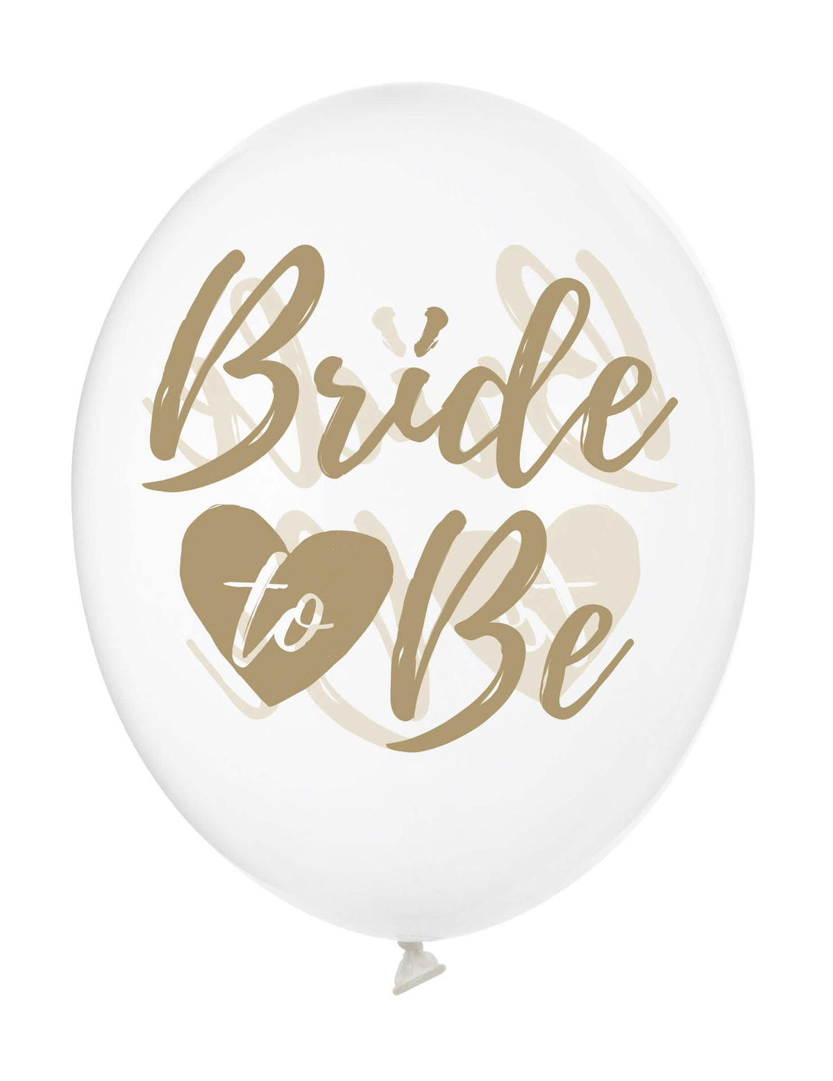 Gros plan sur l'inscription dorée des ballons transparents bride to be pour décoration evjf