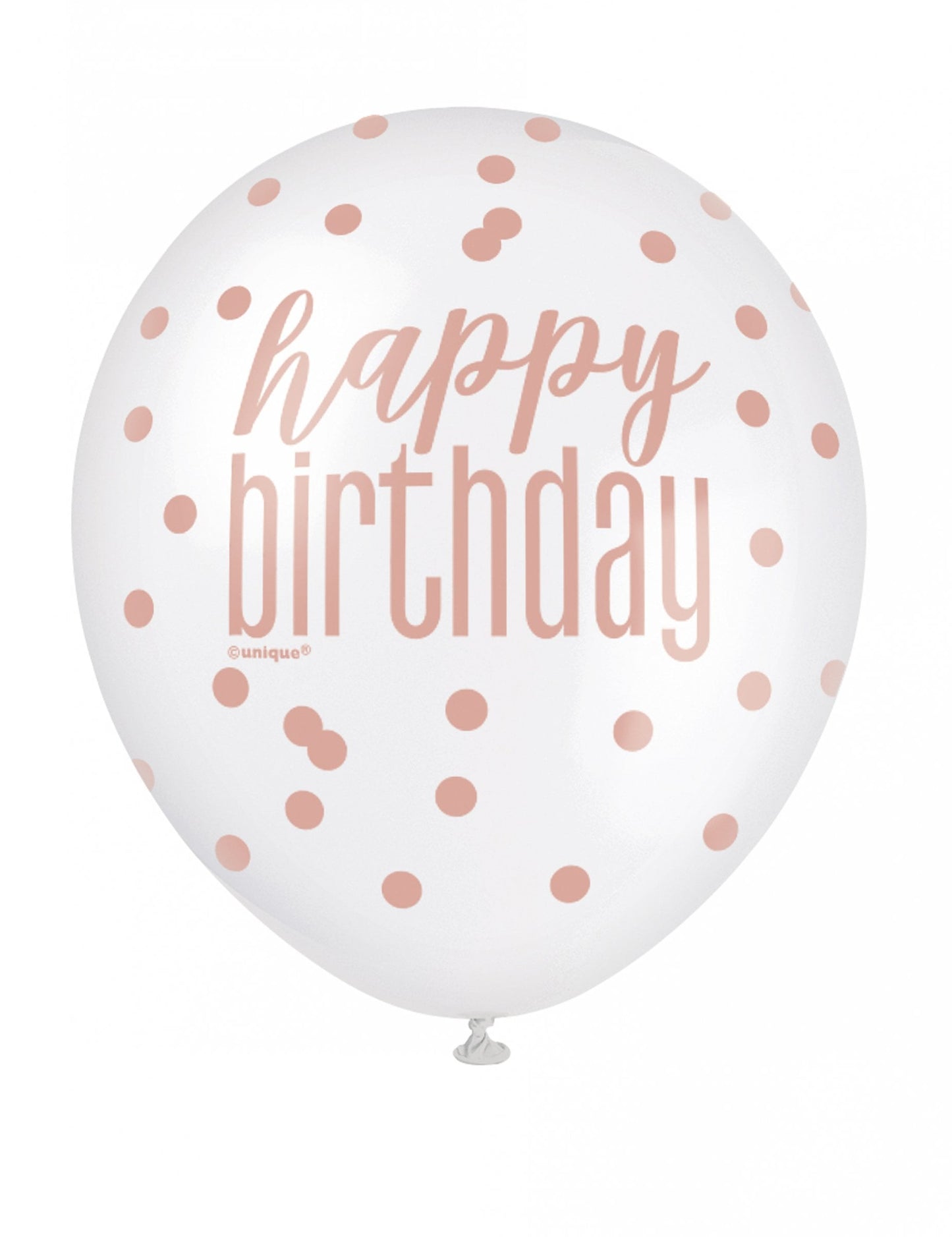 Ballons en latex happy birthday à pois pour anniversaire blancs et roses