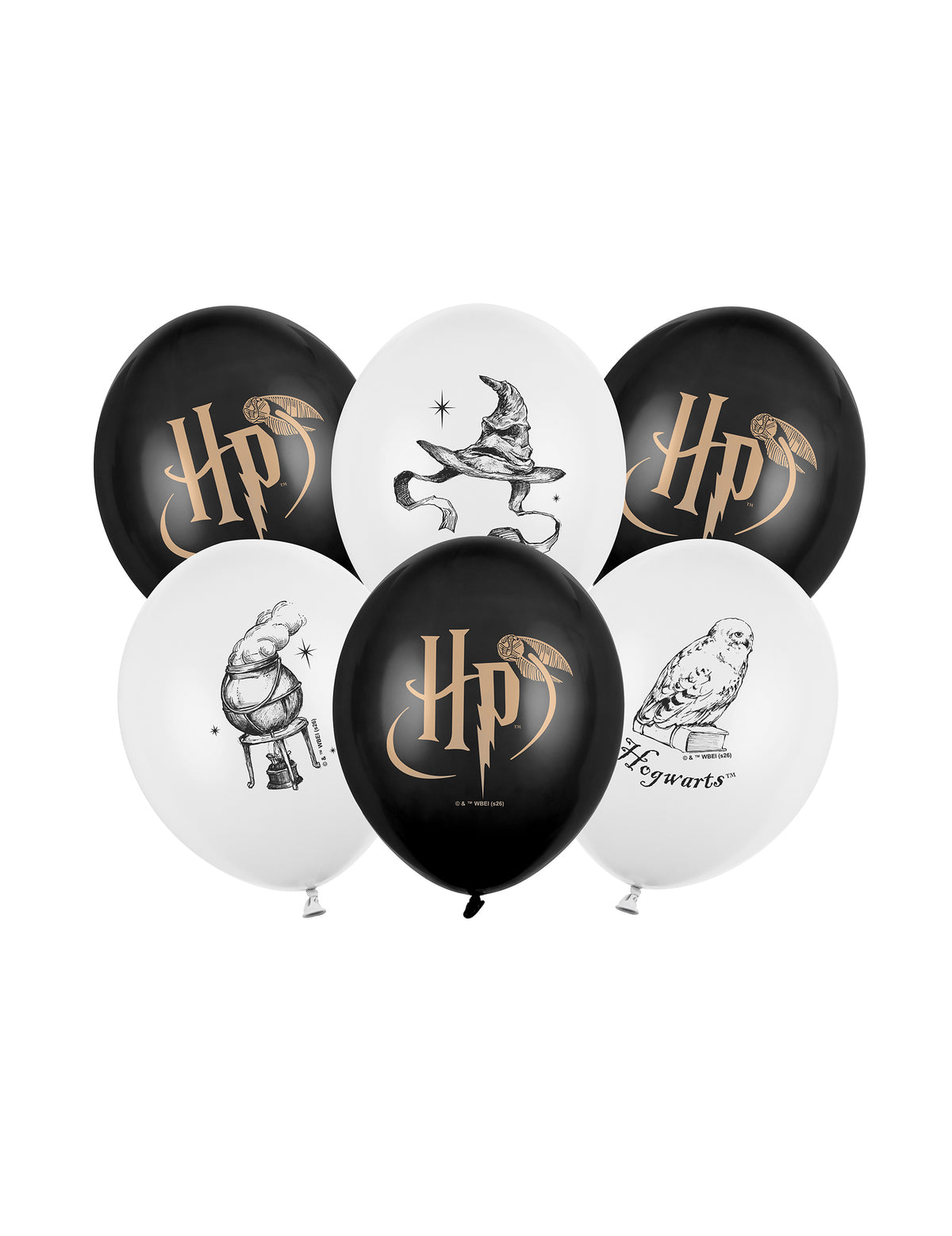 6 Ballons Harry Potter™ noir et blanc 30 cm