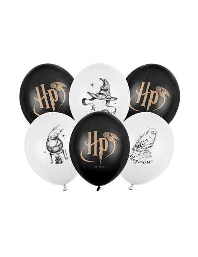 6 Ballons Harry Potter™ noir et blanc 30 cm
