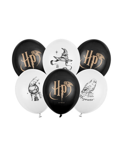 6 Ballons Harry Potter™ noir et blanc 30 cm