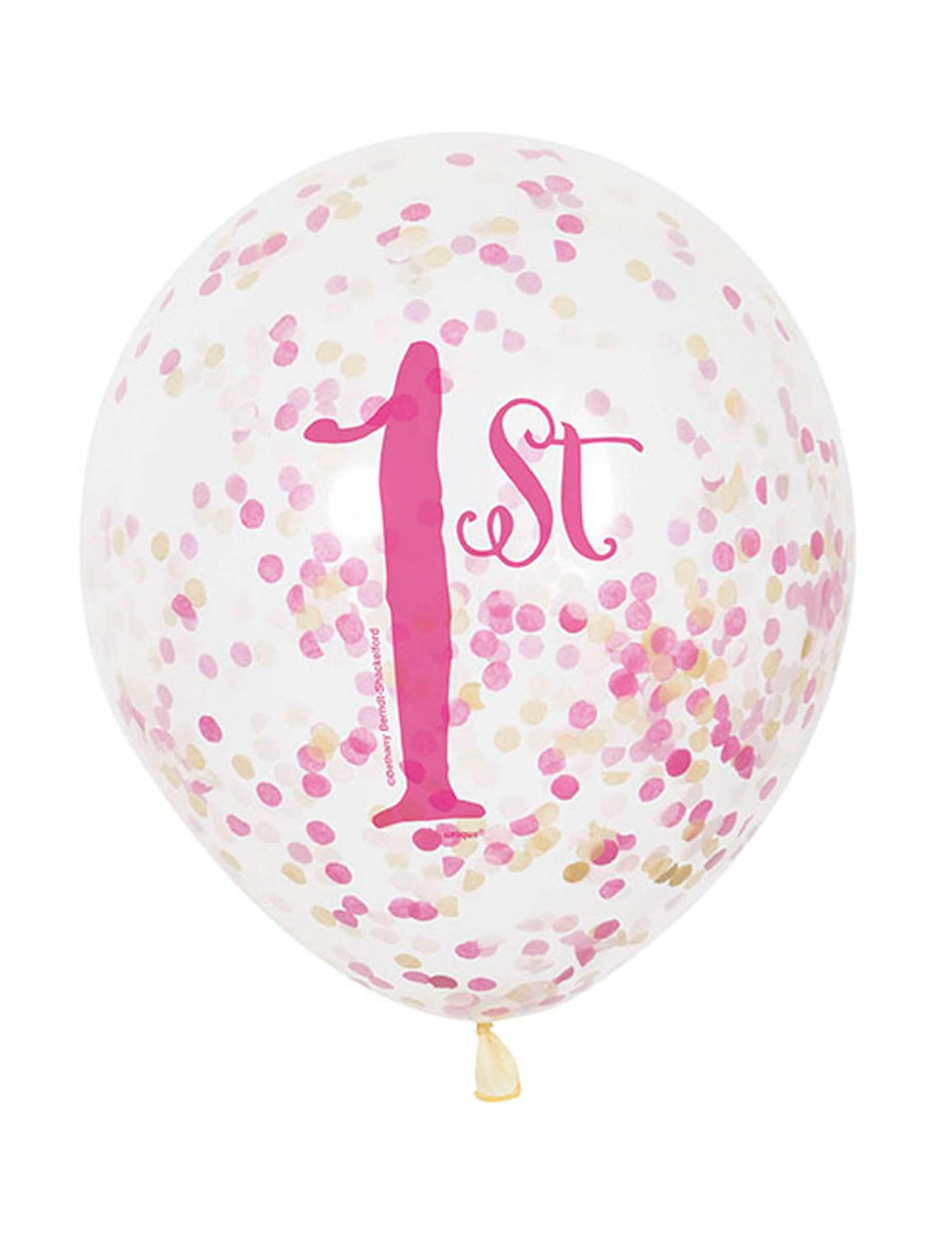Ballon en latex 1er anniversaire pour enfant rose et doré avec confettis