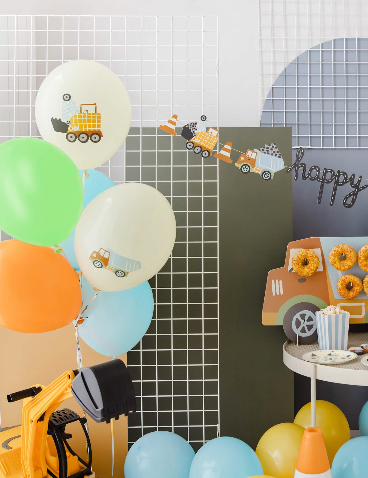 6 ballons latex véhicules de construction 30 cm