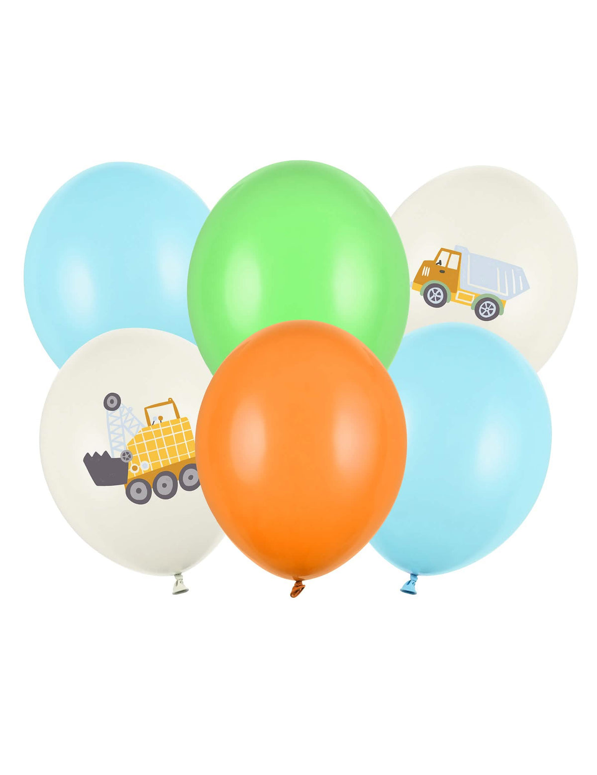 6 ballons latex véhicules de construction 30 cm