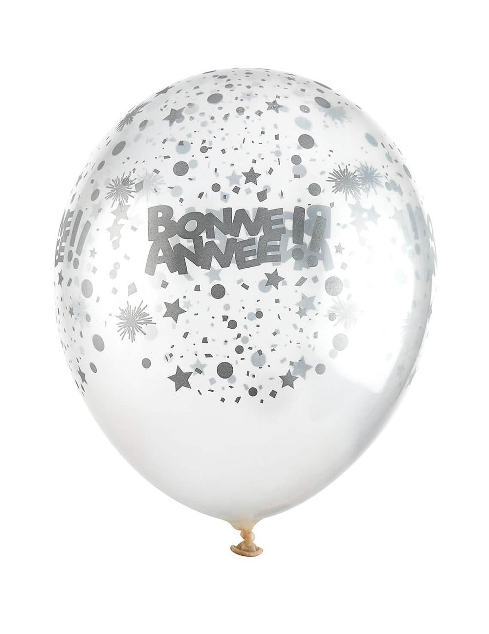 Ballons en latex Bonne année transparents et argent