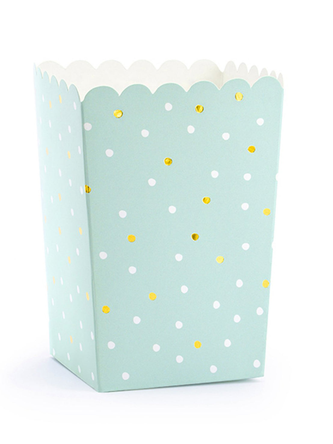 6 mintgroene popcornboxen van karton met witte en gouden stippen