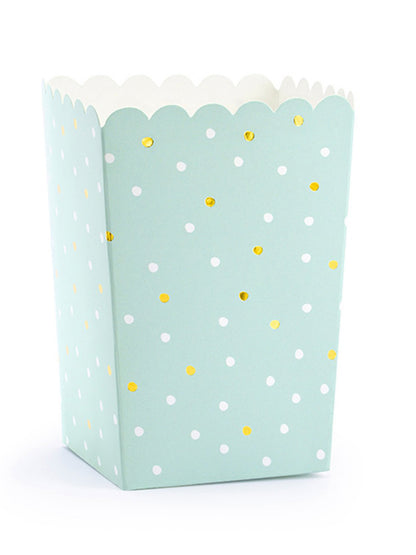 6 mintgroene popcornboxen van karton met witte en gouden stippen