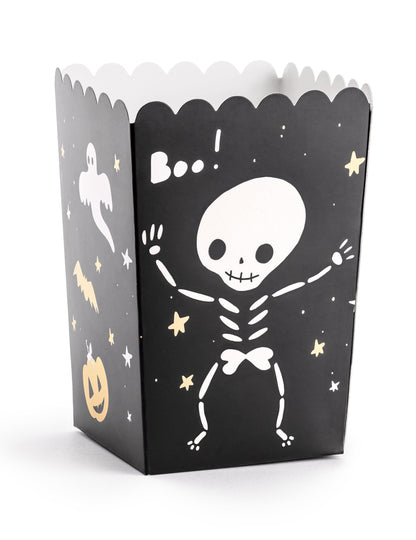 Boîte à popcorn Halloween Boo ! pour fête noir avec motifs squelette et fantôme