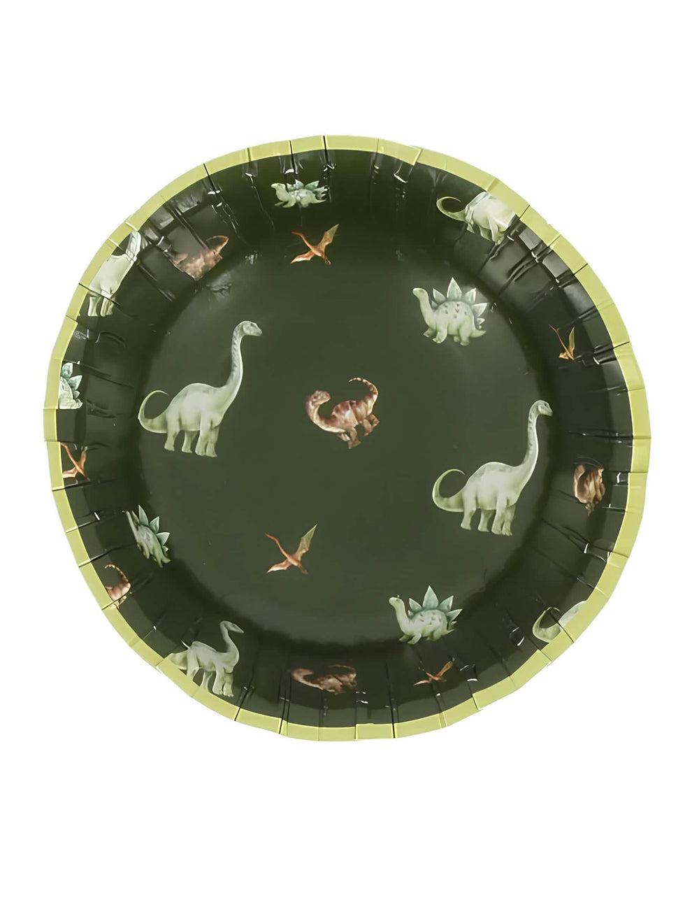 Bols dinosaures pour anniversaire vert en carton avec motifs variés