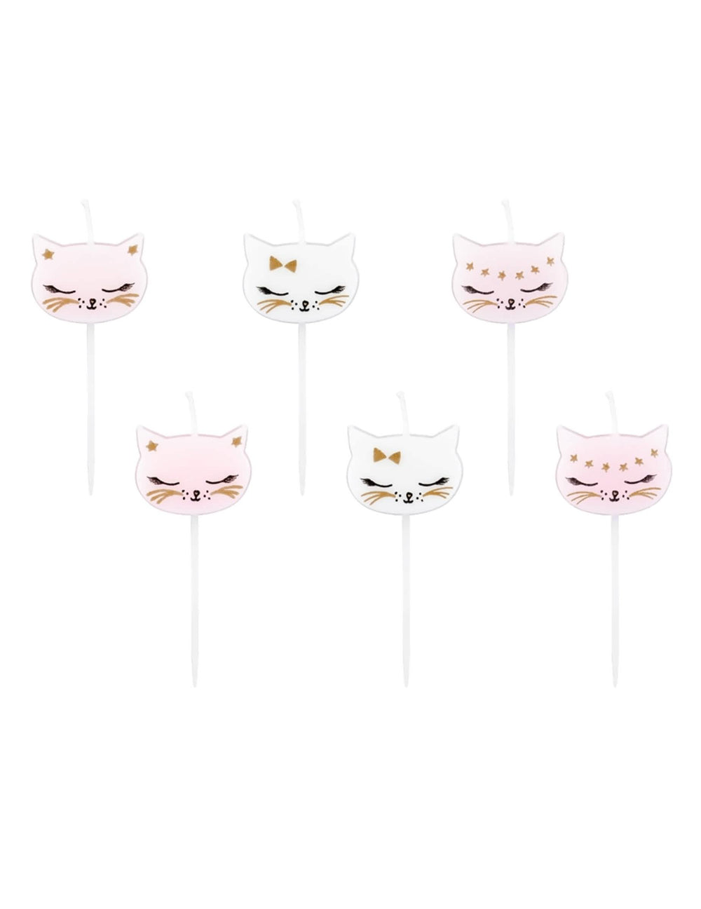 Bougies d'anniversaire chaton pour enfant blanches et roses avec détails dorés