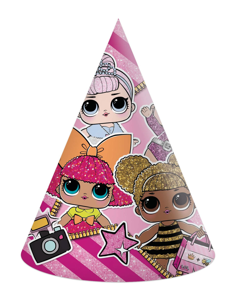 Feesthoed LOL™ voor kinderen roze met glitterpoppenprint