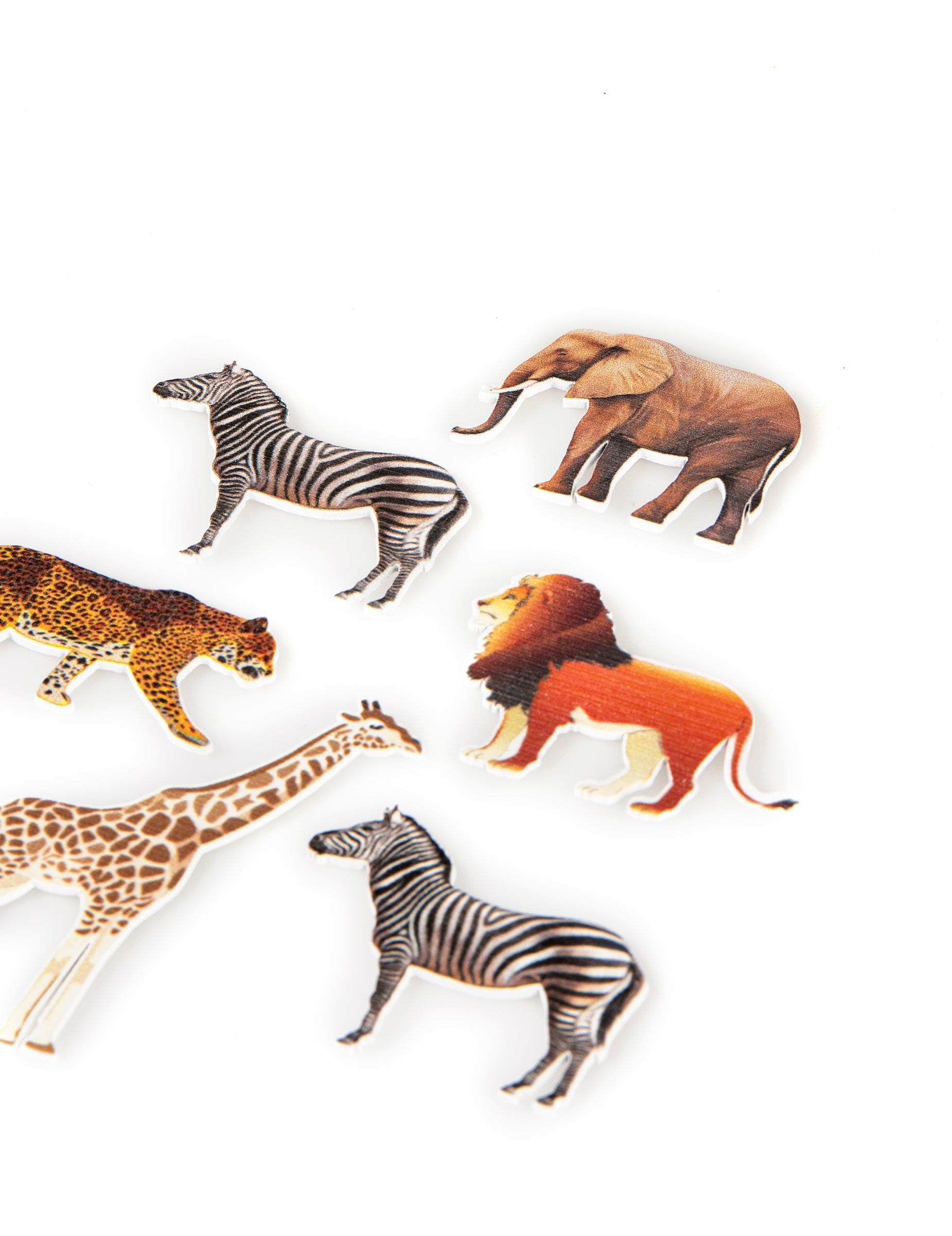 Vue rapprochée du confettis de table animaux de la savane en bois