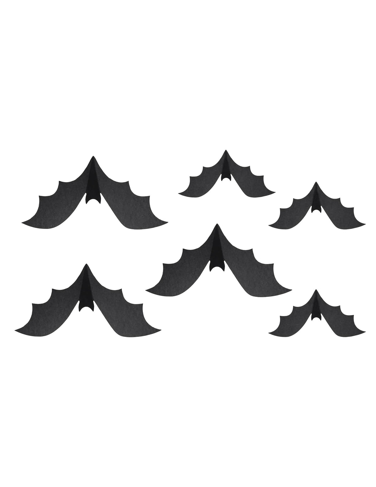 6 Décorations en papier chauve-souris noires 19 et 29 cm