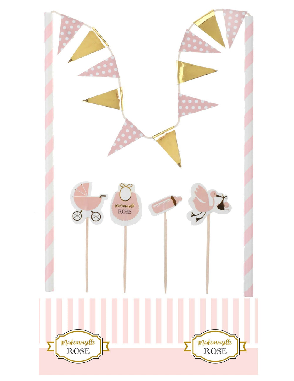 Kit de décorations pour gâteau baby shower pour fille rose et doré