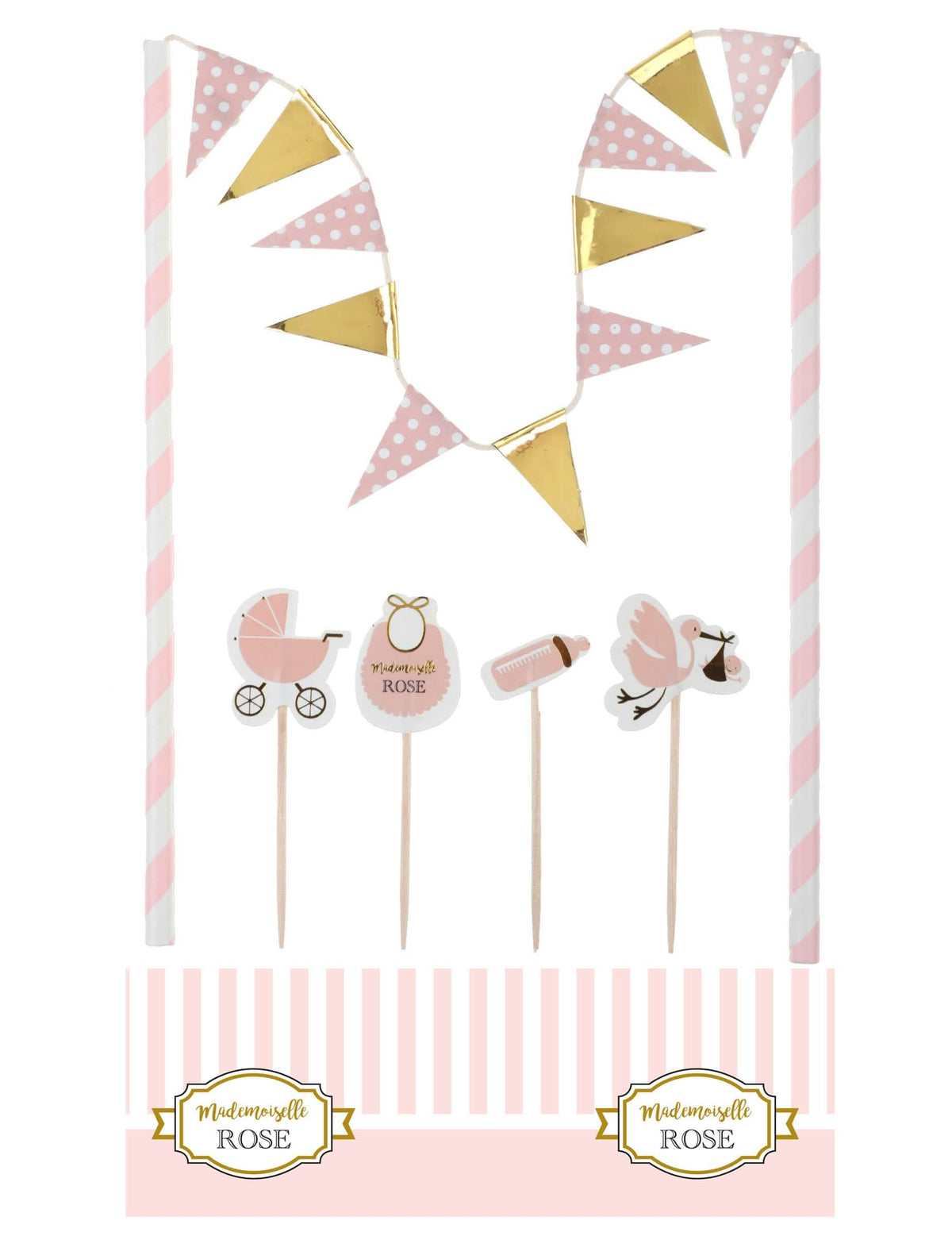 Kit de décorations pour gâteau baby shower pour fille rose et doré