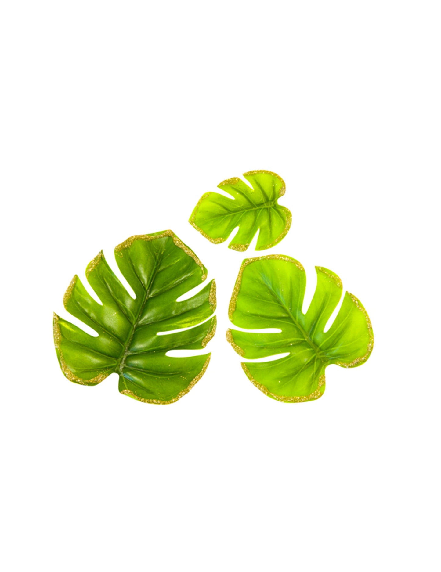 Feuilles tropicales pour décoration vertes et dorées à bord pailleté