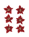 6 zelfklevende poinsettia bloemen van fluweel rood en goud 5,5 cm