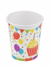 Gobelet en carton ballons d'anniversaire et cupcakes pour anniversaire multicolore